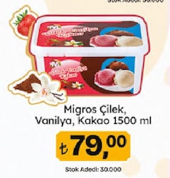 Migros Çilek & Vanilya & Kakao Dondurma 1.5 lt
