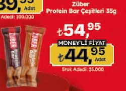 Züber Kakao Parçacıklı Protein Bar 35 gr