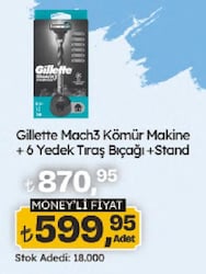 Gillette Mach3 Charcoal Standlı 6 Başlıklı Tıraş Bıçağı