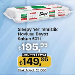 Sleepy Easy Clean Beyaz Sabun Katkılı Mopa Uyumlu Yer Temizlik Havlusu 50 Yaprak