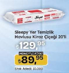 Sleepy Easy Clean Kiraz Çiçeği Mopa Uyumlu Yer Temizlik Havlusu 20 Yaprak