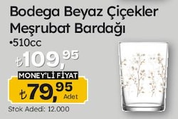 Lav Bodega Beyaz Çiçekler Meşrubat Bardağı 510 cc
