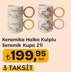 Keramika Halka Kulplu Seramik Kupa 2'li 