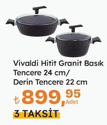 Vivaldi Hitit Granit Basık Tencere 24 cm/Derin Tencere 22 cm