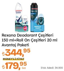 Rexona Deodorant Çeşitleri 150 ml+Roll On Çeşitleri 20 ml Avantaj Paketi