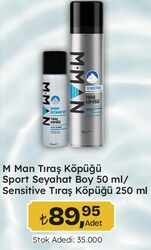 M Man Tıraş Köpüğü Sport Seyahat Boy 50 ml/Sensitive Tıraş Köpüğü 250 ml