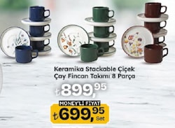 Keramika Stackable Çiçek Çay Fincan Takımı 8 Parça
