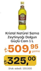 Kristal Natürel Sızma Zeytinyağı Dolgun Güçlü Cam 1 l