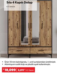 Sıla 4 Kapılı Dolap 160x55x212 cm