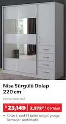 Nisa Sürgülü Dolap 220 cm Beyaz