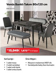 Venüs Banklı Takım 80x120 cm Siyah-Gri
