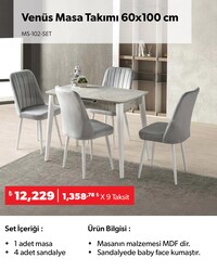 Venüs Masa Takımı 60x100 cm Marmo-Açık Gri