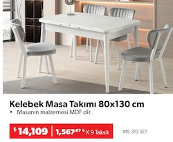 Kelebek Masa Takımı 80x130 cm Beyaz-Gri