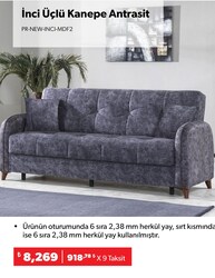 İnci Üçlü Kanepe Antrasit