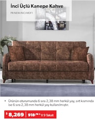 İnci Üçlü Kanepe Kahve