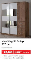Nisa Sürgülü Dolap 220 cm Beyaz-Kahverengi