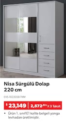 Nisa Sürgülü Dolap 220 cm Beyaz