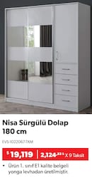 Nisa Sürgülü Dolap 180 cm Beyaz