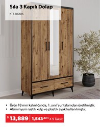 Sıla 3 Kapılı Dolap 120x55x212 cm