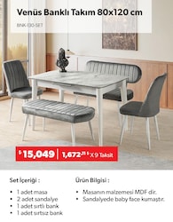 Venüs Banklı Takım 80x120 cm Bermuda-Gri