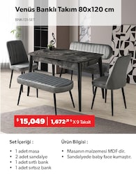 Venüs Banklı Takım 80x120 cm Siyah-Gri