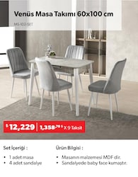 Venüs Masa Takımı 60x100cm Lagina-Açık Gri