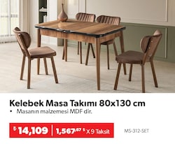 Kelebek Masa Takımı 80x130 cm Hazal-Kahverengi