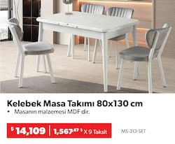 Kelebek Masa Takımı 80x130 cm Beyaz-Gri