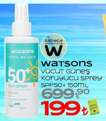 Watsons Vücut Güneş Koruyucu Sprey SPF50+ 150 ml