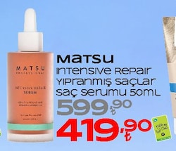 Matsu Intensive Repair Yıpranmış Saçlar Için Yoğun Bakım Saç Serumu 50 ml - '%3 Keratin %3 Kolajen %1.5 - 2 Biotin B7 Aloe Vera Özü Spirulina Özü Ginseng Yağı Ginkgo Biloba Yaprağı Özü Yeşil Çay Öz