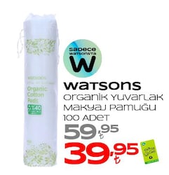 Watsons Organik Yuvarlak Makyaj Pamuğu 100 Adet