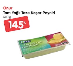 Onur Tam Yağlı Taze Kaşar Peyniri 600 g