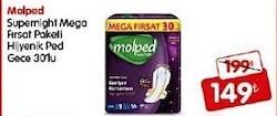 Molped Supernight Mega Fırsat Paketi Hijyenik Ped Gece 30'lu