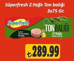 SüperFresh Zeytin Yağlı Ton Balığı 3x75 gr