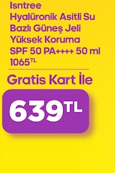 Isntree Hyalüronik Asitli Su Bazlı Jel 50 ml 50 Faktör Güneş Kremi