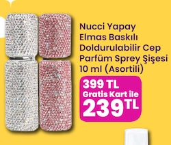 Nucci Yapay Elmas Baskılı Doldurulabilir Cep Parfüm Sprey Şişesi 10 ml (Asortili)