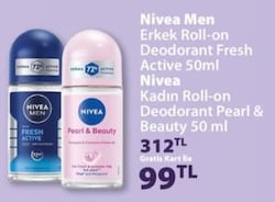 Nivea Men Erkek/Kadın Roll-On Deodorant Fresh Active/Pearl&Beauty 50 ml