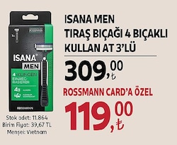 Isana Men 4 Bıçaklı Kullan At 3'lü Tıraş Bıçağı