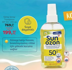 Sun Ozon Transparan 50 Faktör Güneş Spreyi 200 ml