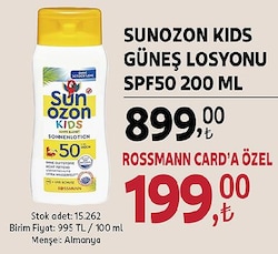 Sun Ozon Kids Anti-Sand Çocuklar için 200 ml 50 Faktör Güneş Losyonu