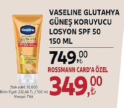 Vaseline Glutahya Güneş Koruyucu Losyon SPF 50 150 ml 