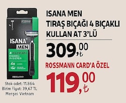 Isana Men 4 Bıçaklı Kullan At 3'lü Tıraş Bıçağı