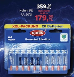 Rubin Alkalin AA Kalem Pil 1,5V 20'li