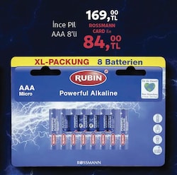 Rubin İnce Pil AAA 8'li