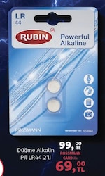 Rubin Düğme Alkalin Pil LR44 1,5V 2 Adet