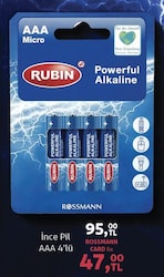 Rubin Alkalin AAA İnce Pil 1,5V 4'lü