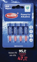 Rubin Alkalin AA Kalem Pil 1,5V 4'lü