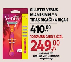 Gillette Venus Simply Venus 3 Miami Tıraş Makinesi Gövdesi + 4 Bıçak