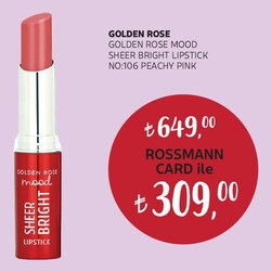 Golden Rose Mood Sheer Bright Lipstick No: 106 Peachy Pink 
