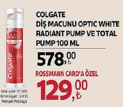 Colgate Diş Macunu Optic White Radiant Pump ve Total Pump 100 ml